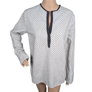 Ace & Jig White Black Polka Dot Textured Cotton Henley Long Sleeve Top SZ S